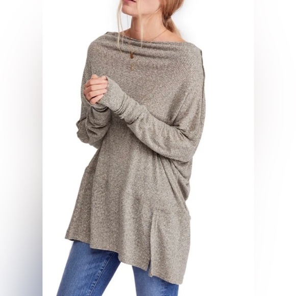 Free People Londontown Thermal Oversized Gray Shirt Top Size XS OB658525 - Picture 1 of 8